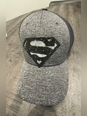 VINTAGE/Rhinestone Superman Logo Grey Baseball Cap